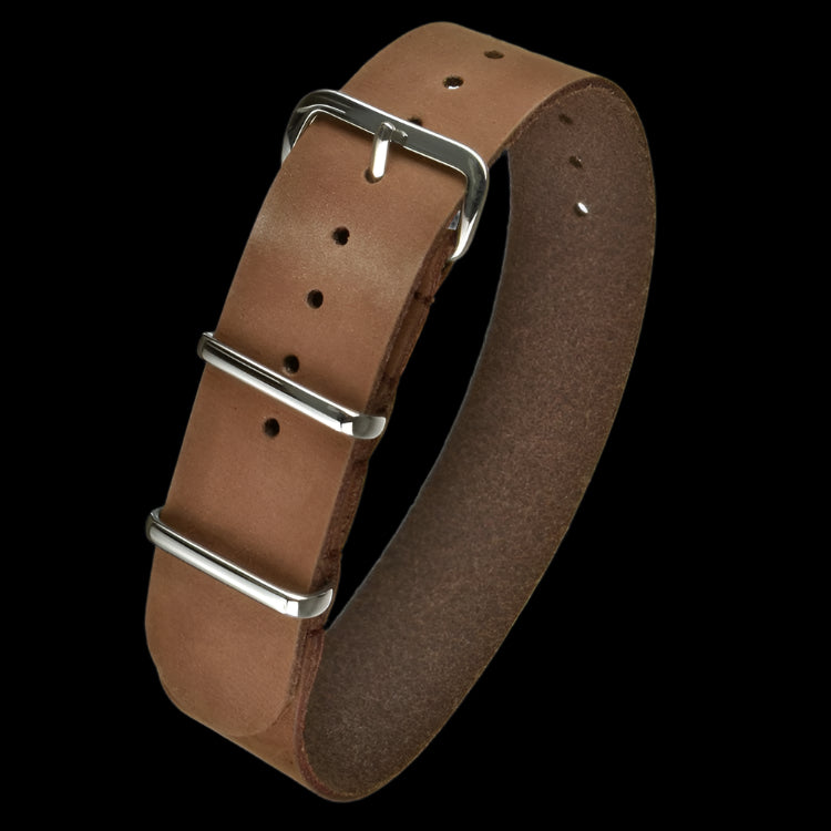 22mm Brown Leather NATO Military Watch Strap