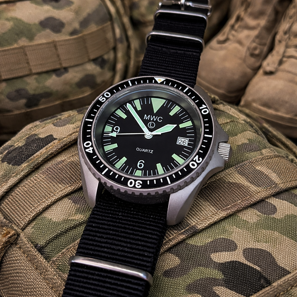 Current NATO Pattern Quartz Military Divers Watch with Sapphire Crystal and 10 Year Battery Life and Ceramic Bezel - NATO STOCK NUMBER NSN 6645-99-157-3496