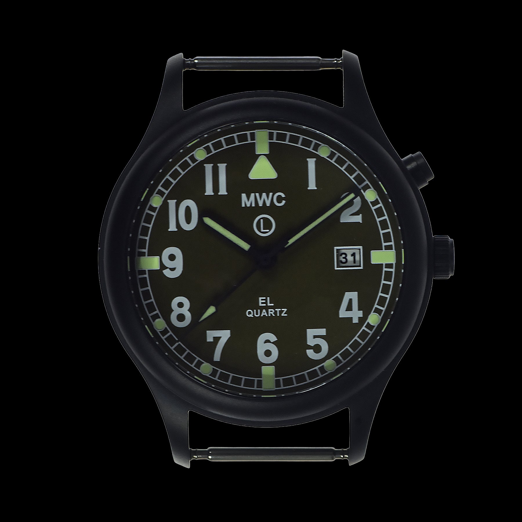 MWC G10EL Black PVD Steel General Service Watch with Olive Drab Electroluminescent (EL) Backlit Dial