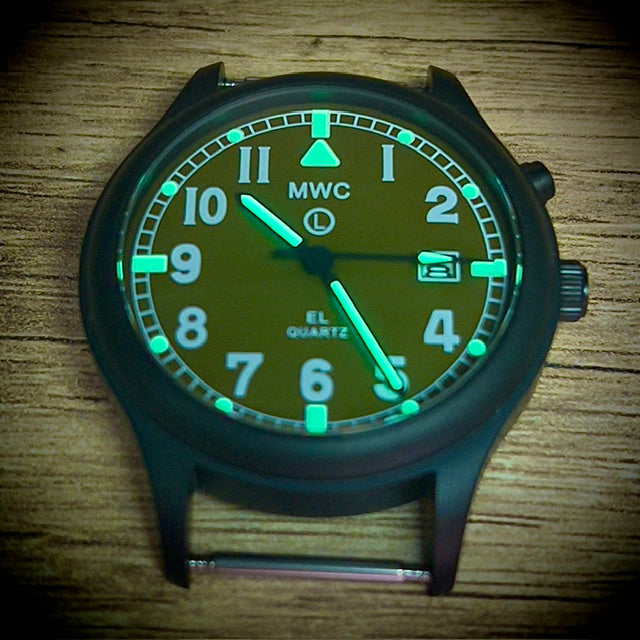 MWC G10EL Black PVD Steel General Service Watch with Olive Drab Electroluminescent (EL) Backlit Dial
