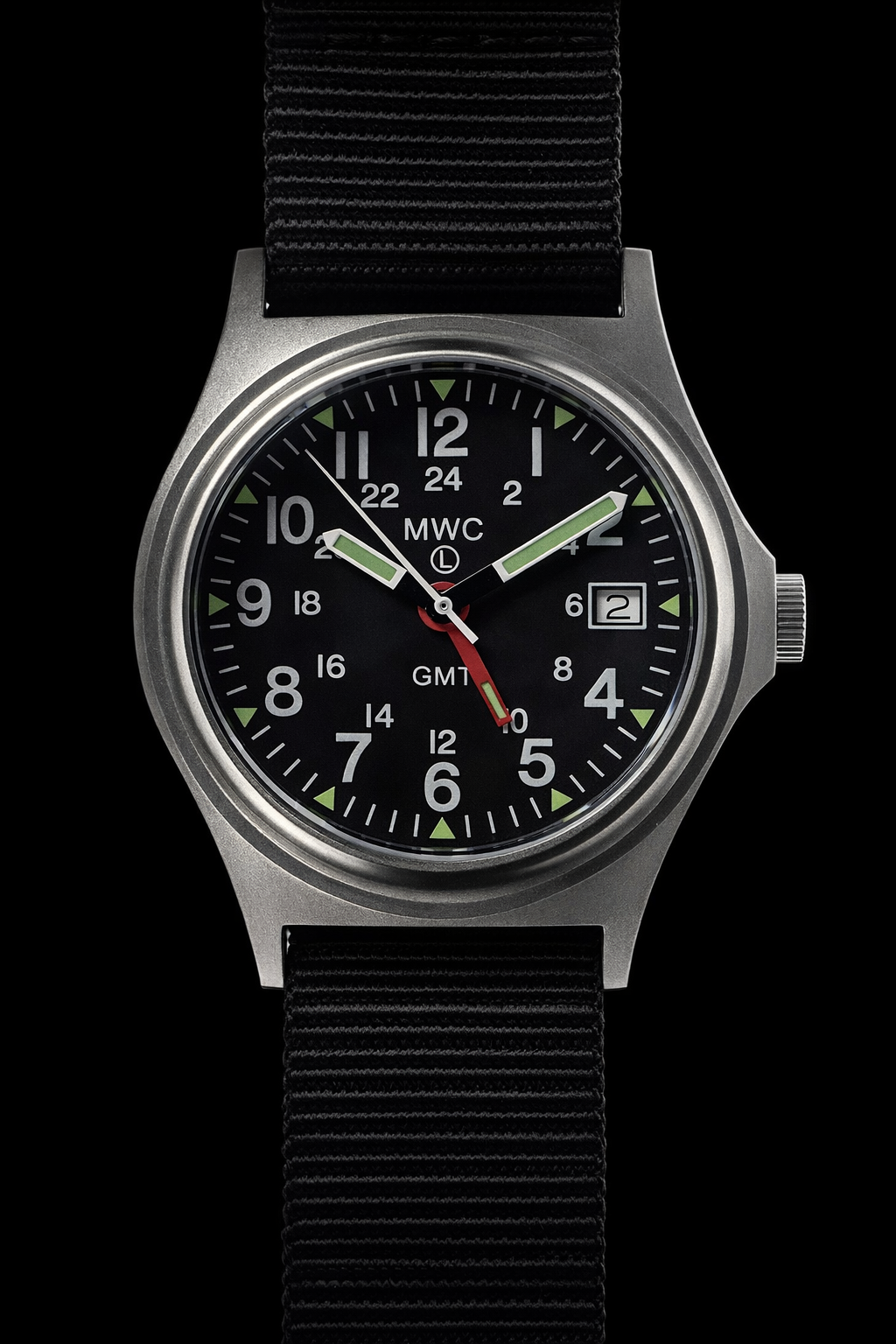 MWC GMT (Dual Time Zone) 200m/660ft Water resistant Military Watch in Stainless Steel Case with Screw Crown
