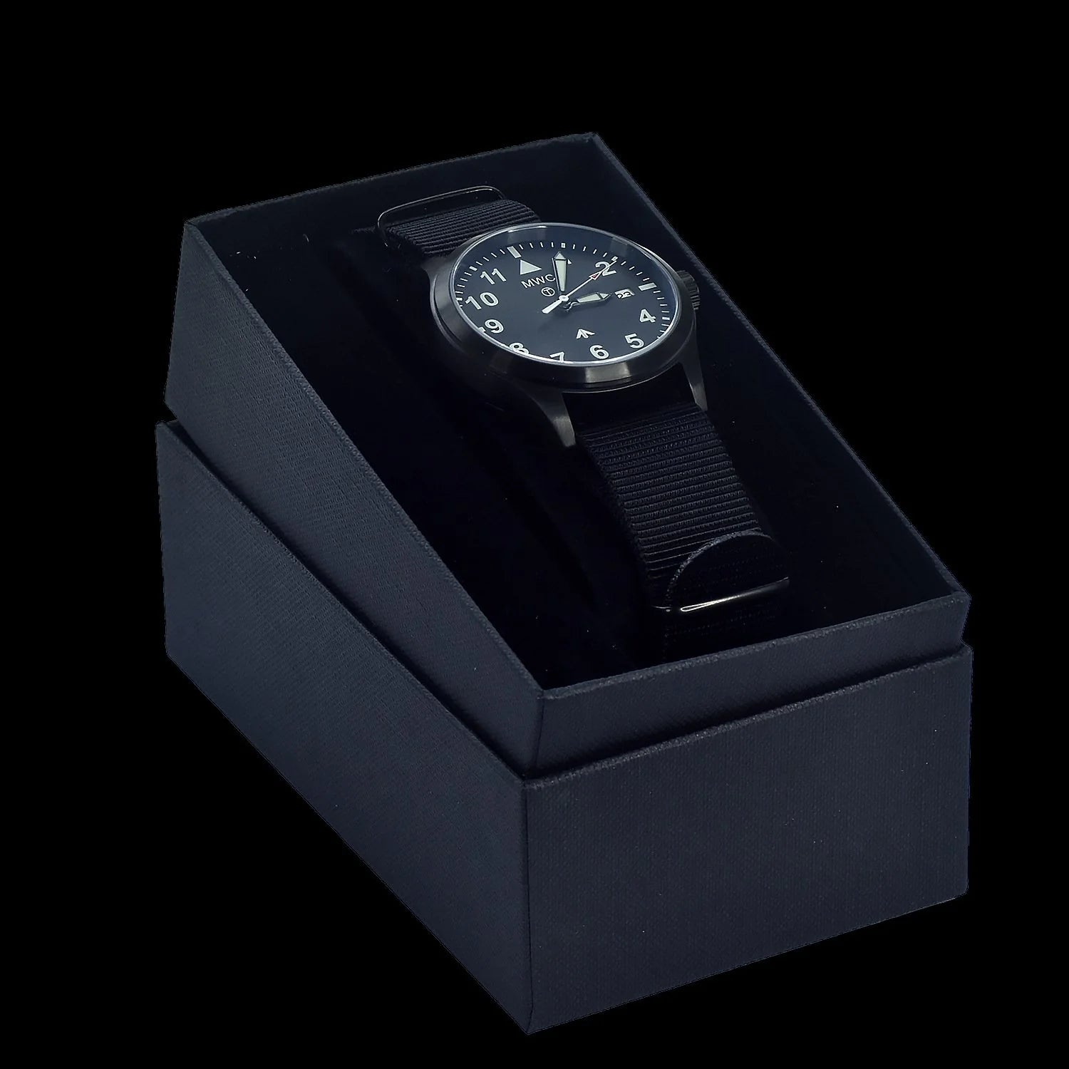 MWC Classic Covert Black PVD Steel Aviator Watch with 24 Jewel Automatic Movement and 100m Water Resistance