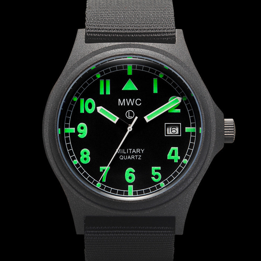 MWC G10 50m Water Resistant PVD Stealth with Battery Hatch, Solid Strap Bars and 60 Month Battery Life