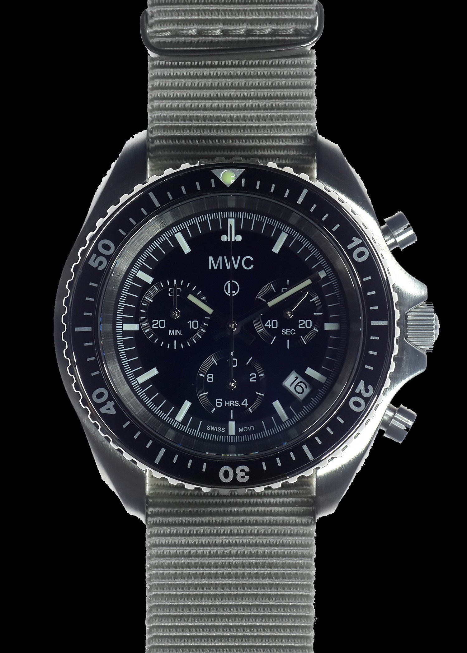 MWC NATO Pattern Stainless Steel Military Pilots Chronograph with Sapphire Crystal and Swiss Ronda Movement