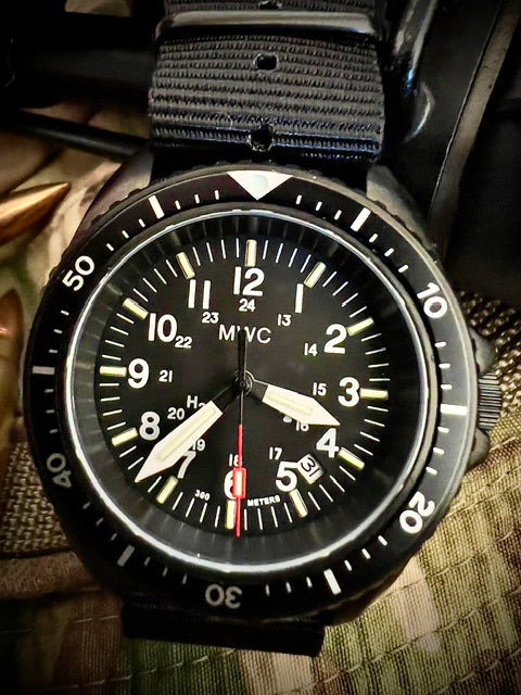 MWC Automatic Black PVD Military Divers Watch - Tritium / GTLS Illumination, Ceramic Bezel and Sapphire Crystal