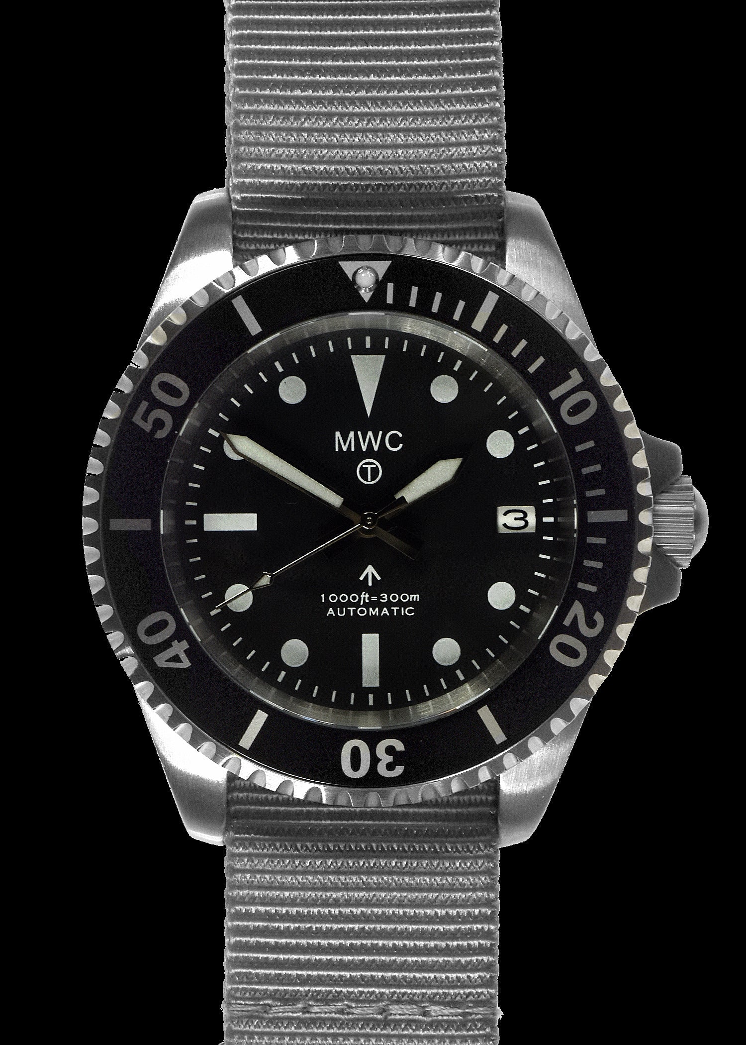 MWC 24 Jewel 1982 Pattern 300m Automatic Military Divers Watch with Sapphire Crystal on a NATO Webbing Strap (Date Version)