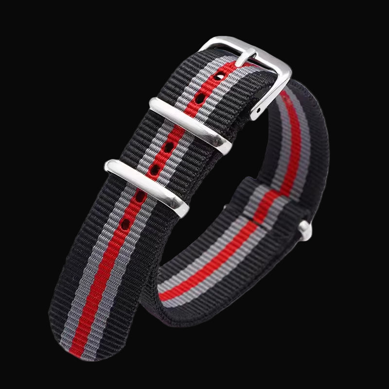 22mm Black, Grey and Red NATO Military Watch Strap