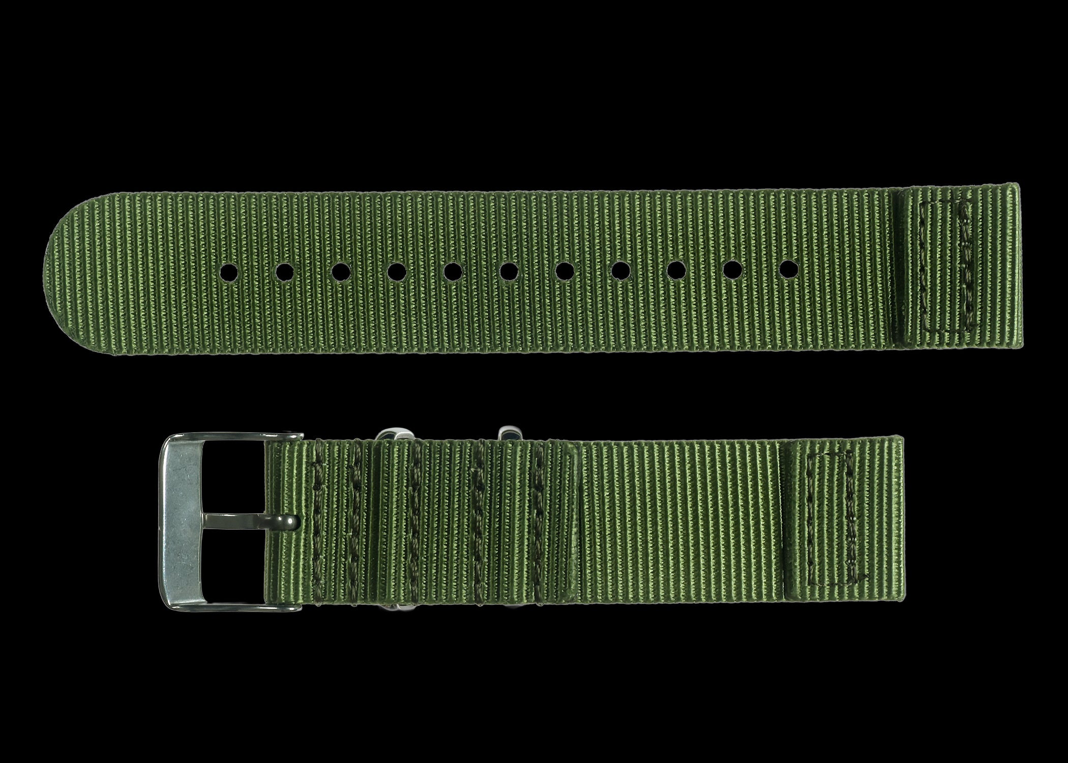 2 Piece 20mm Olive NATO Military Watch Strap in Ballistic Nylon with Stainless Steel Fasteners