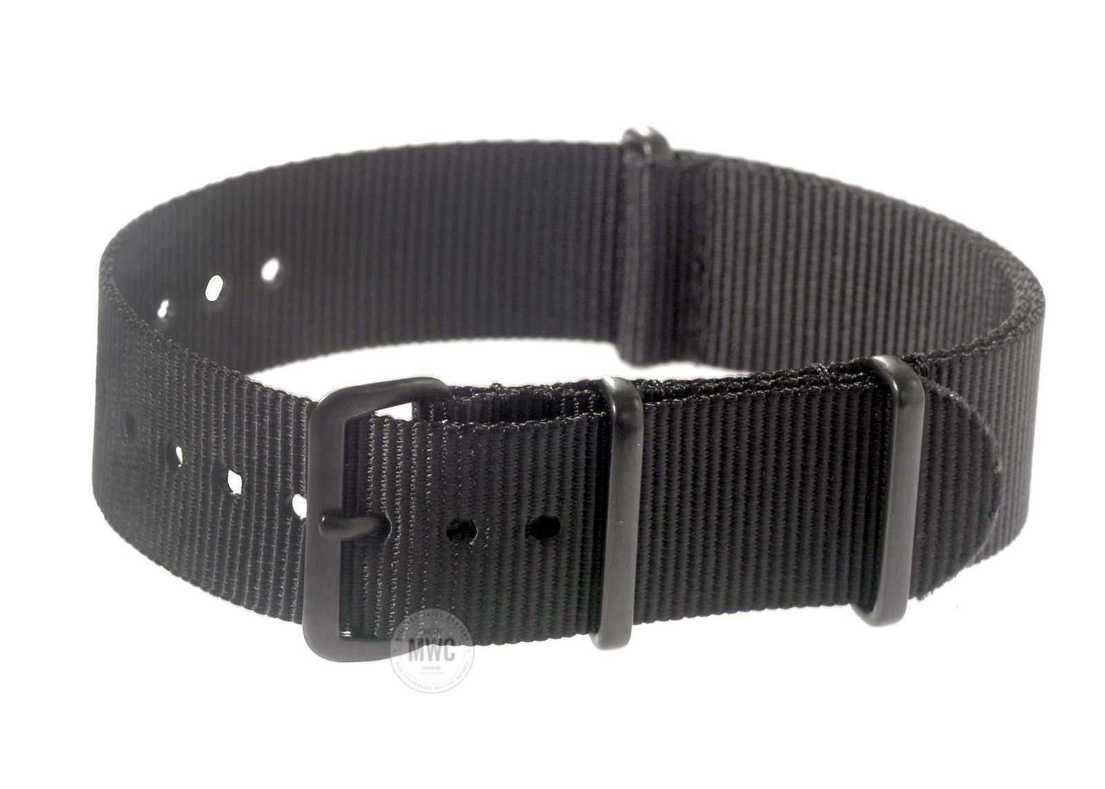 24mm Black NATO Military Watch Strap With PVD Fasteners
